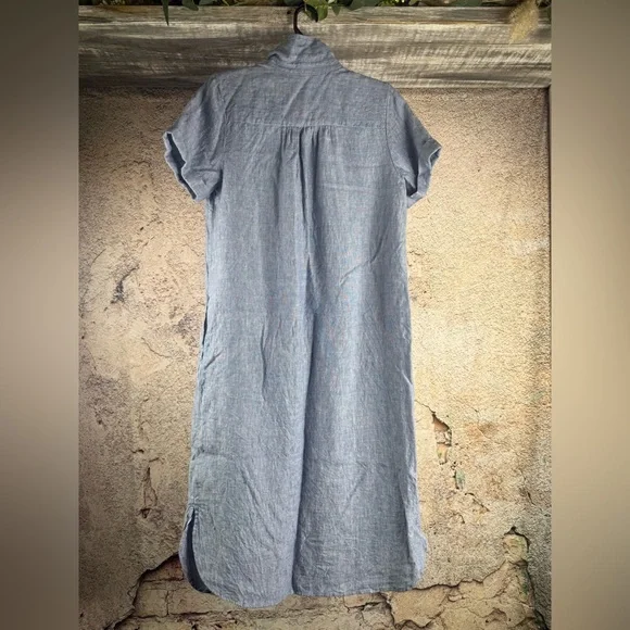 Garnet Hill size 8 linen Casual Blue Button-Up Dress. A652 - Picture 4 of 7